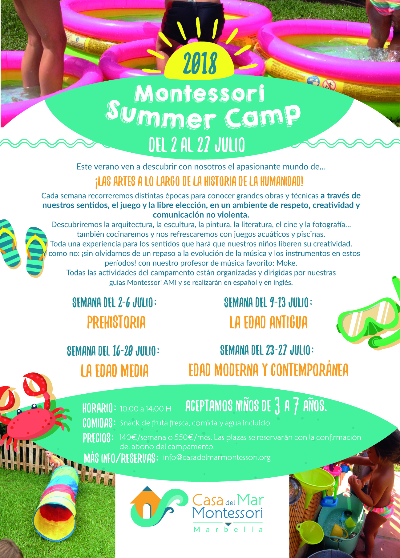 Montessori Summer Camp 2018 poster in spanish